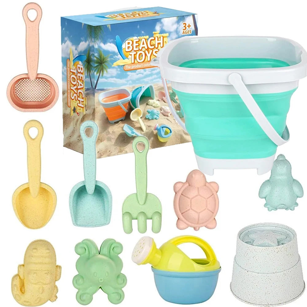 11 Pcs Beach Toys Set Gift Package Sand Toys for Kids Sandbox Toys with Collapsible Bucket Shovel Set Sand Molds Summer Outdoor Fun