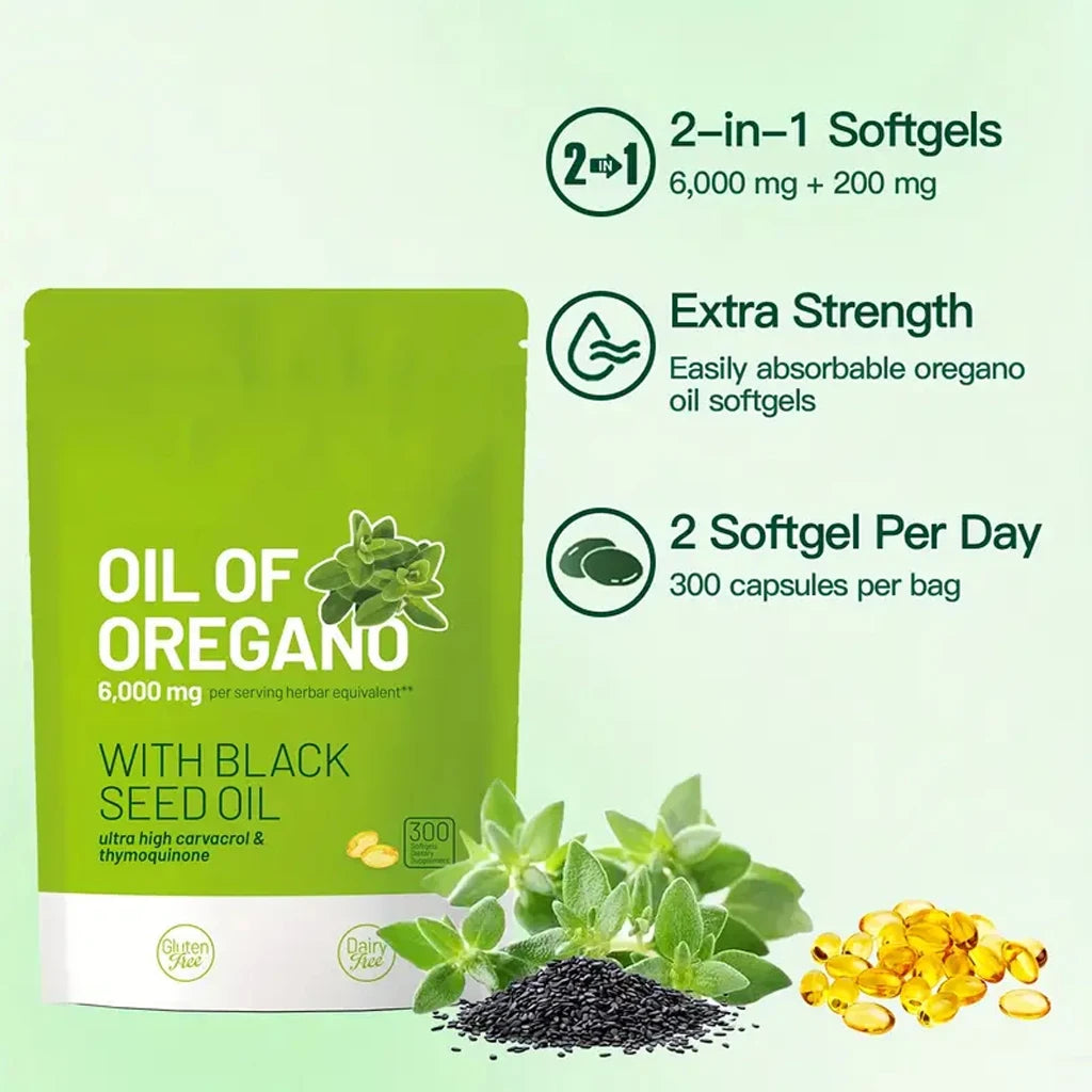 300 Capsules Oil Of Oregano With Black Seed Oil Natural Antioxidants For Fitness Nutritional Support Highly Effective Supplement