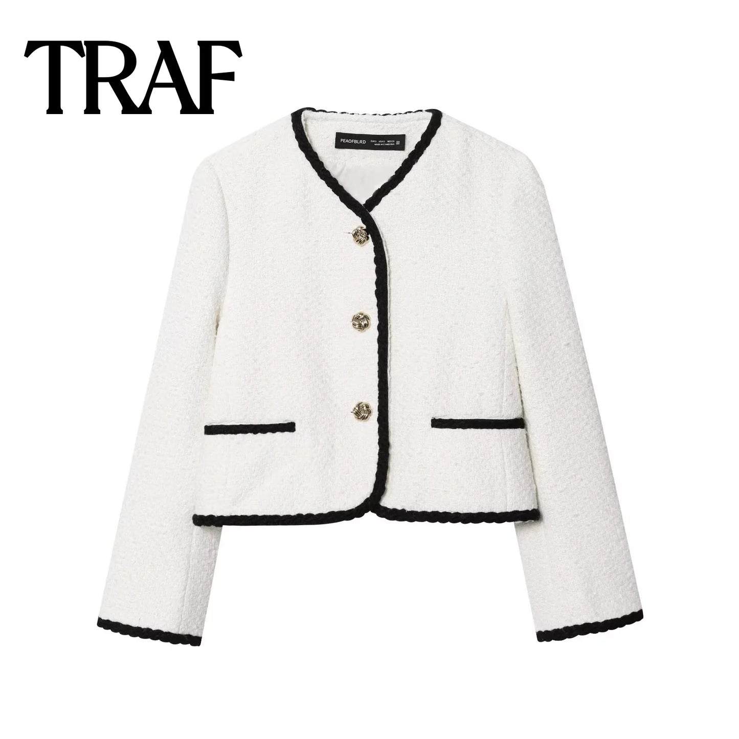 TRAF Velvet Coat With Metal Button Loop And Border Detail