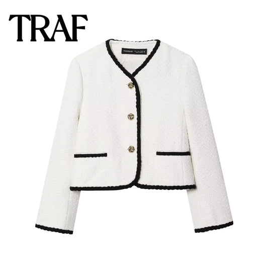 TRAF Velvet Coat With Metal Button Loop And Border Detail