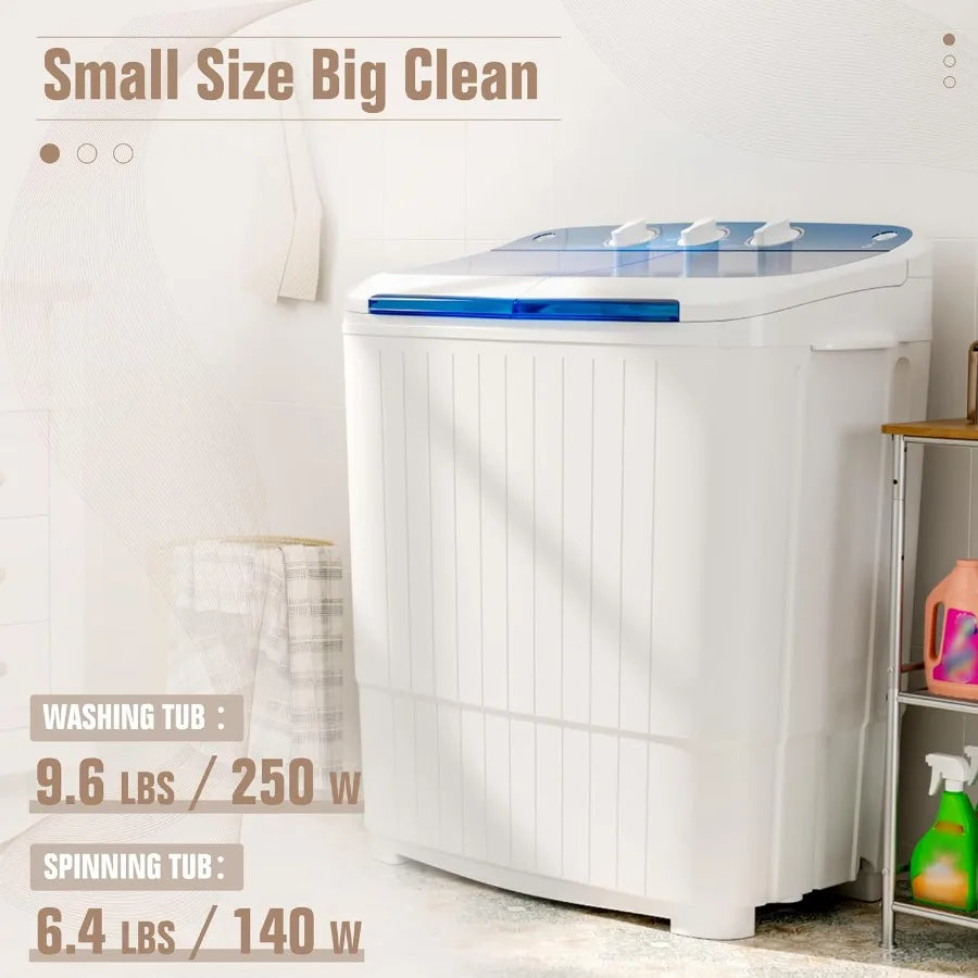 Portable Washing Machine16 lbs Mini Washer and Spin Dryer Combo Built-in Gravity Drain Compact Laundry Washer with Drain Pump T