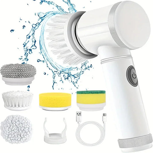 Electric Spin Scrubber Bathroom Cordless Cleaning Brush with 5 Replaceable Brush Heads