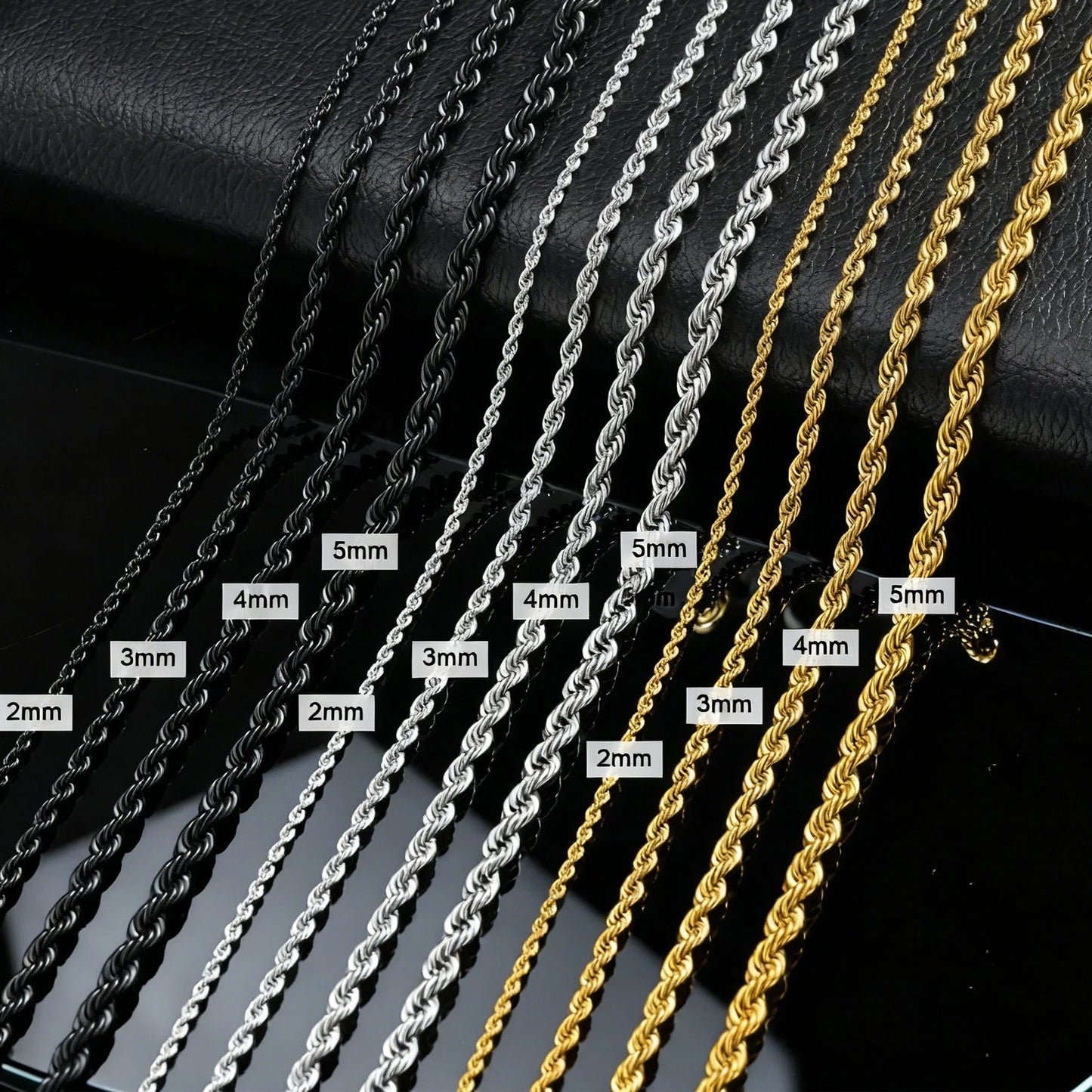 Ropes Long Necklace for Men Women,Stainless Steel Gold Color Twisted Rope Chain Collar,2/3/4/5mm Punk Basic Waterproof Jewelry