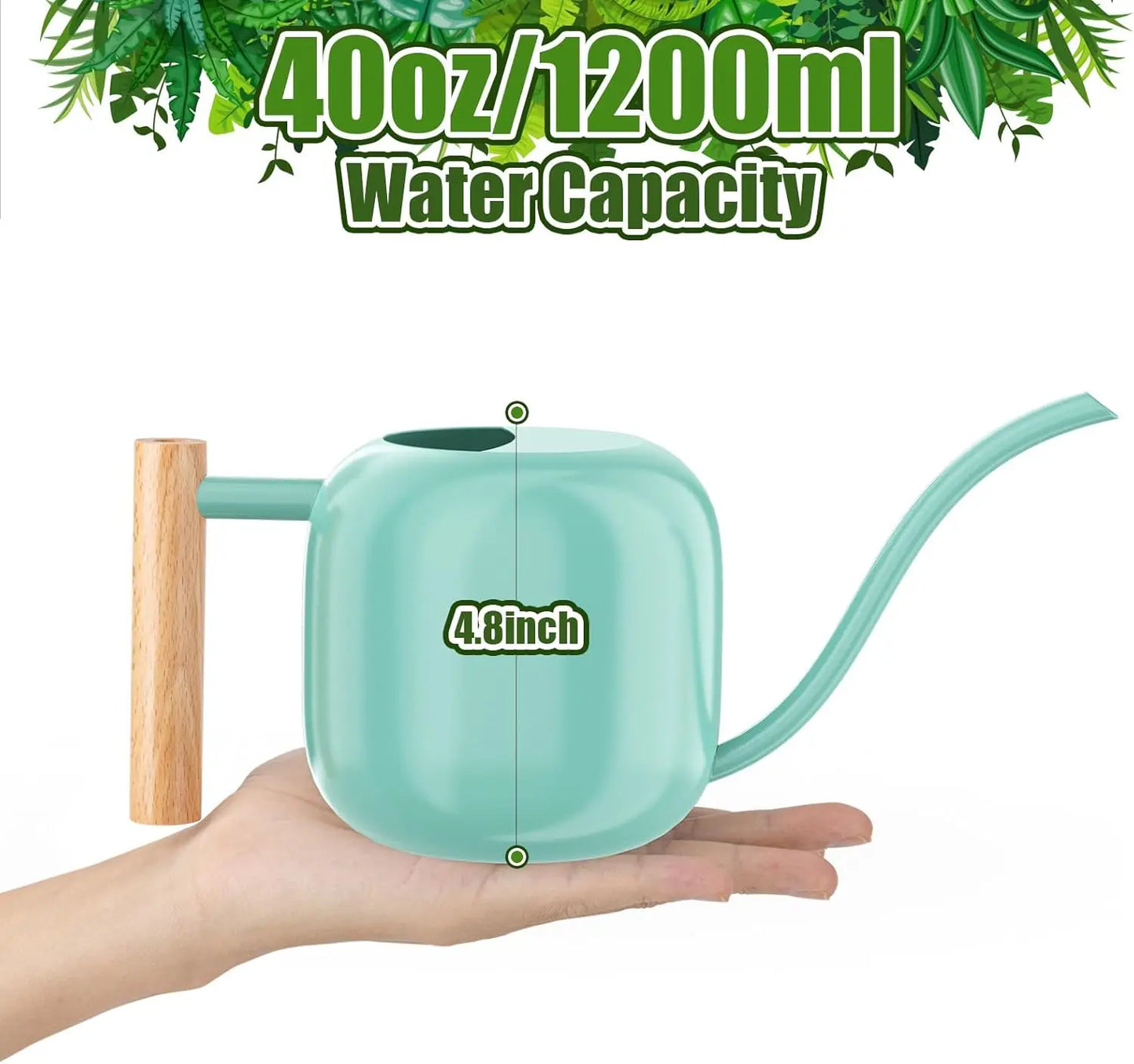 Green Moon Water Can 1.2L Stainless Steel Long Spout for Indoor Outdoor Plants Bonsai Garden Flowers