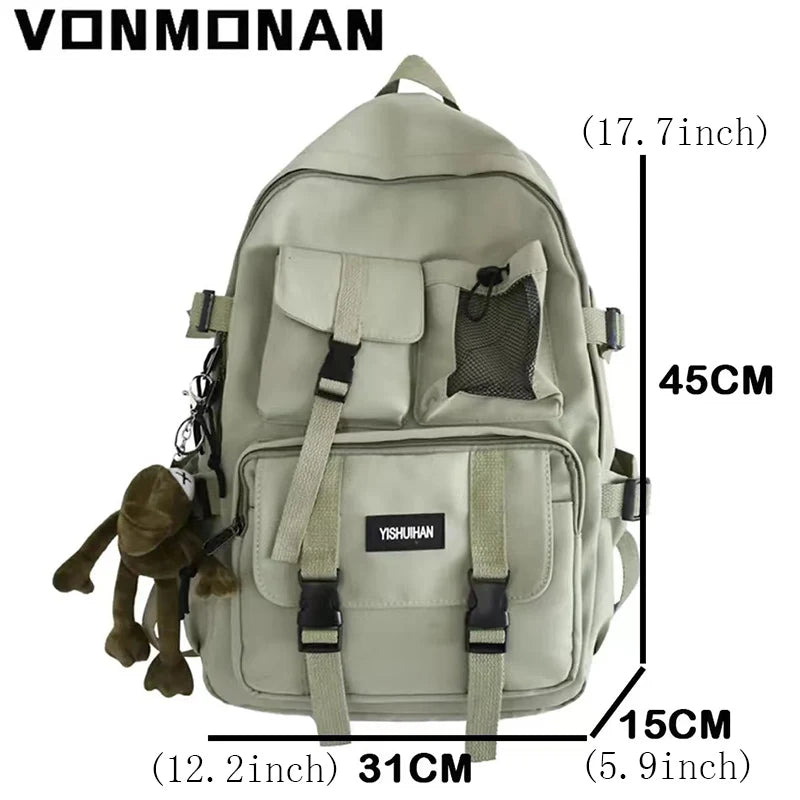 Multiple Pocket Canvas Backpack for Men and Women with Buckle Design Teenager Laptop School Bag