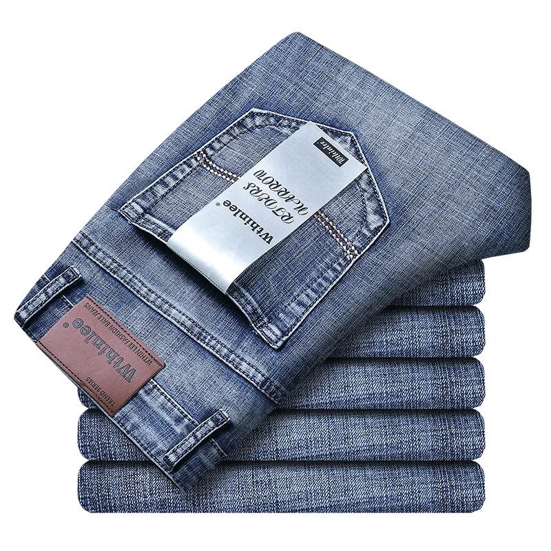 Wthinlee Business Men's Straight Stretch Jeans Casual Denim Trousers Classic Blue Black Fashion Brand Clothing