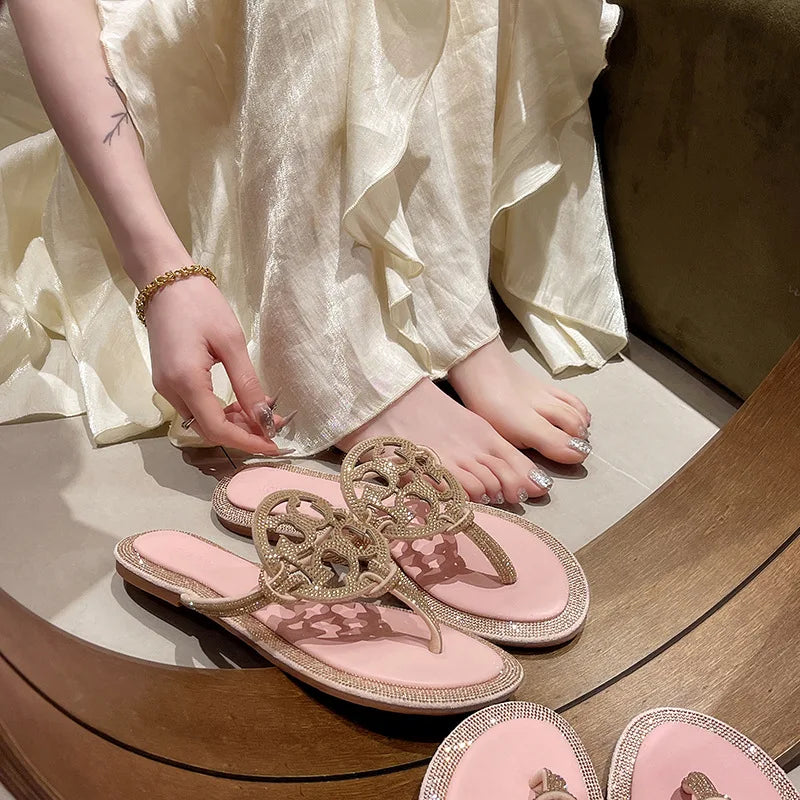 TB Slippers One Word Sandals Leather Flip Flops for Women 2025 Summer Collection