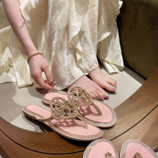 TB Slippers One Word Sandals Leather Flip Flops for Women 2025 Summer Collection