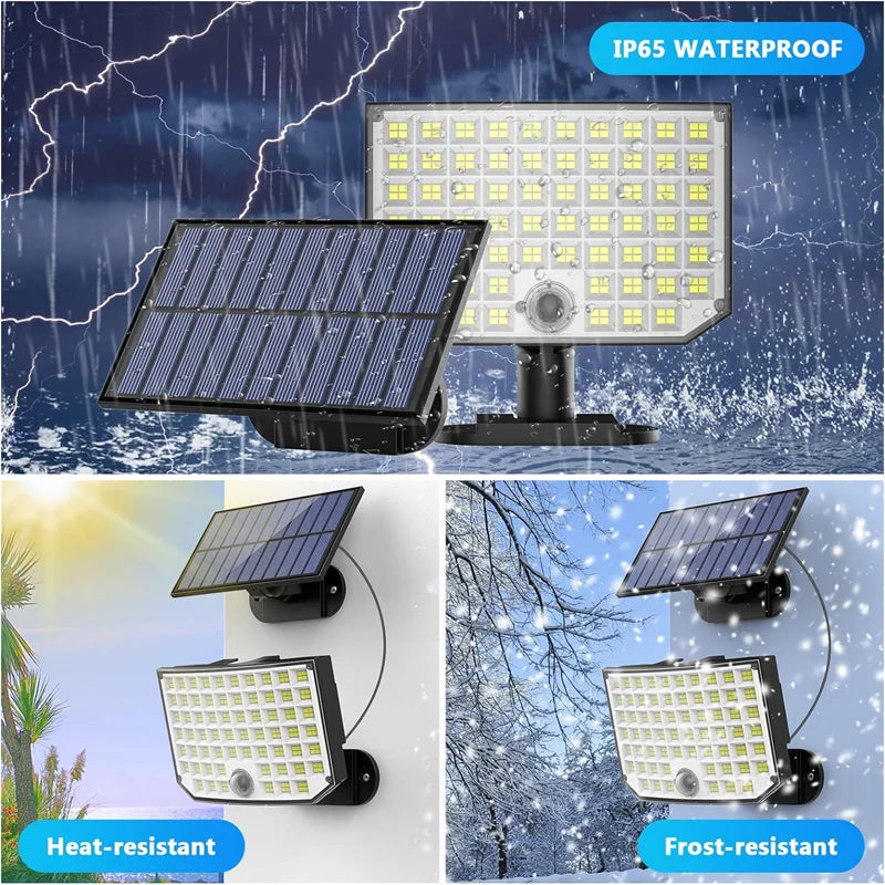 Solar Outdoor Lights, 256 LED Solar Powered Motion Sensor Security Lights with Waterproof 3 Modes Flood Lights for Outside Porch