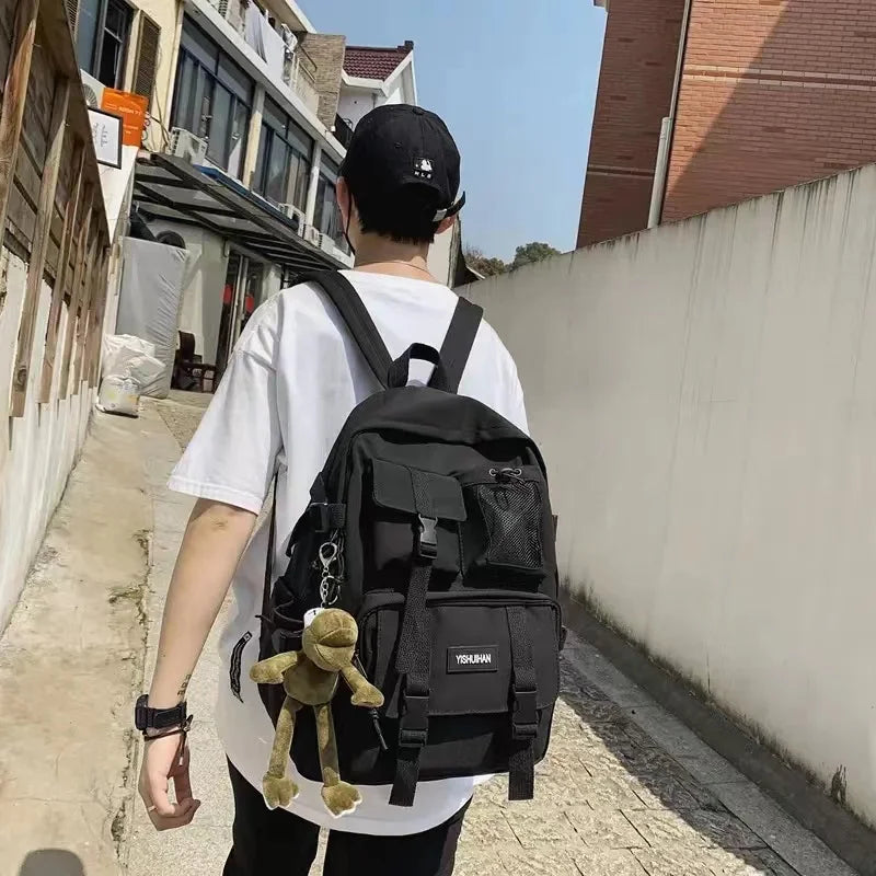 Multiple Pocket Canvas Backpack for Men and Women with Buckle Design Teenager Laptop School Bag