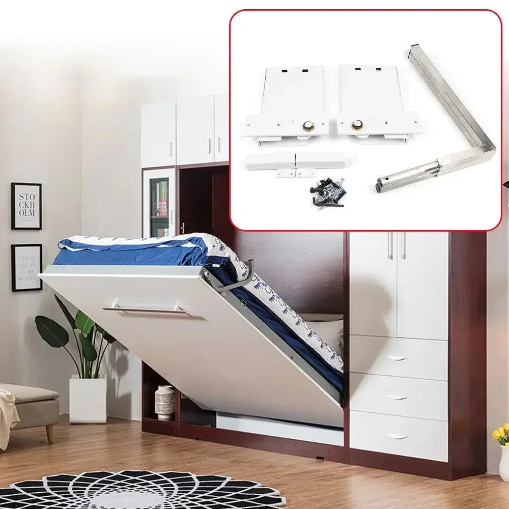 Murphy Wall Bed Spring Mechanism Hardware Kit White Finish for Horizontal or Vertical Twin Bed Conversion Space Saving Design