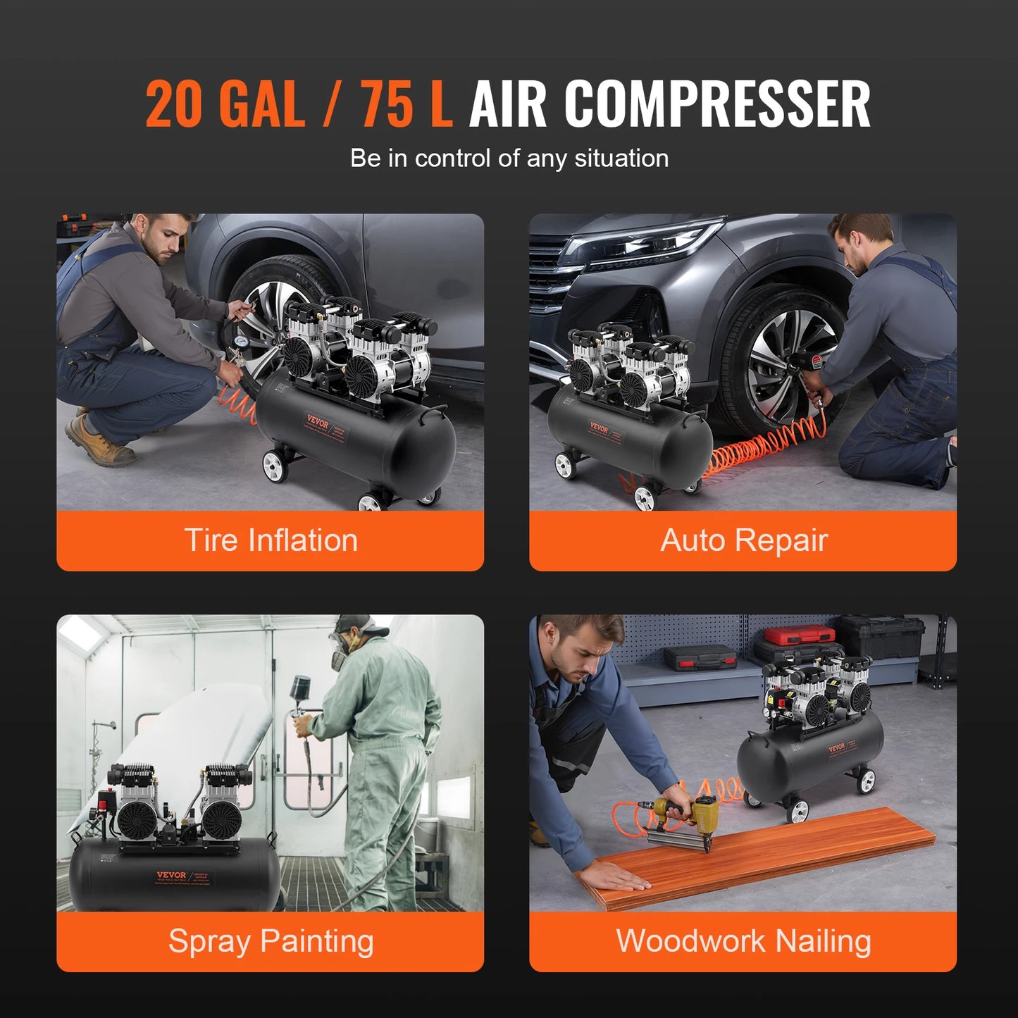 SucceBuy Air Compressor 750W 1450W 3000W Oil Free Portable Quiet Compressor Pump for Auto Repair and Tire Inflation