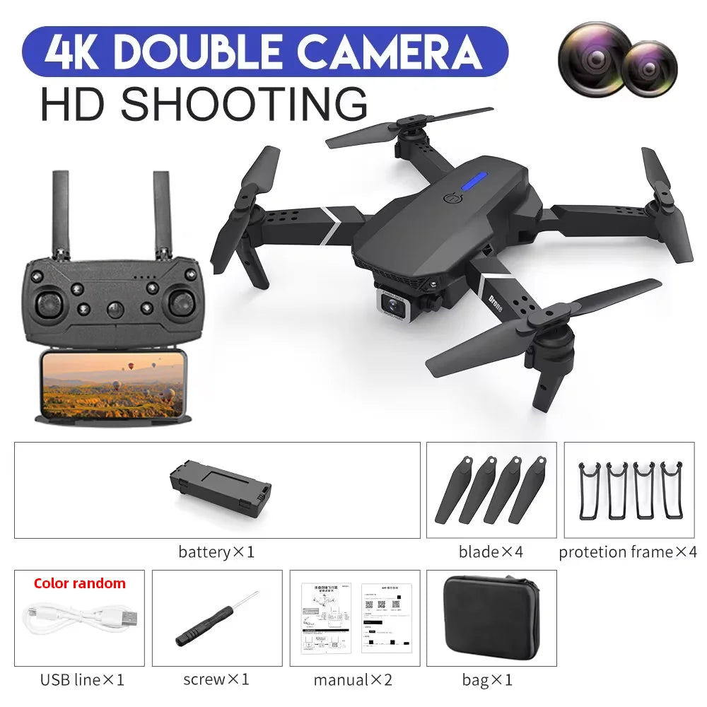 KDBFA 2024 New E88 Pro WIFI FPV Drone Wide Angle HD 4K 1080P Camera Height Hold RC Foldable Quadcopter Helicopter Toy Gift