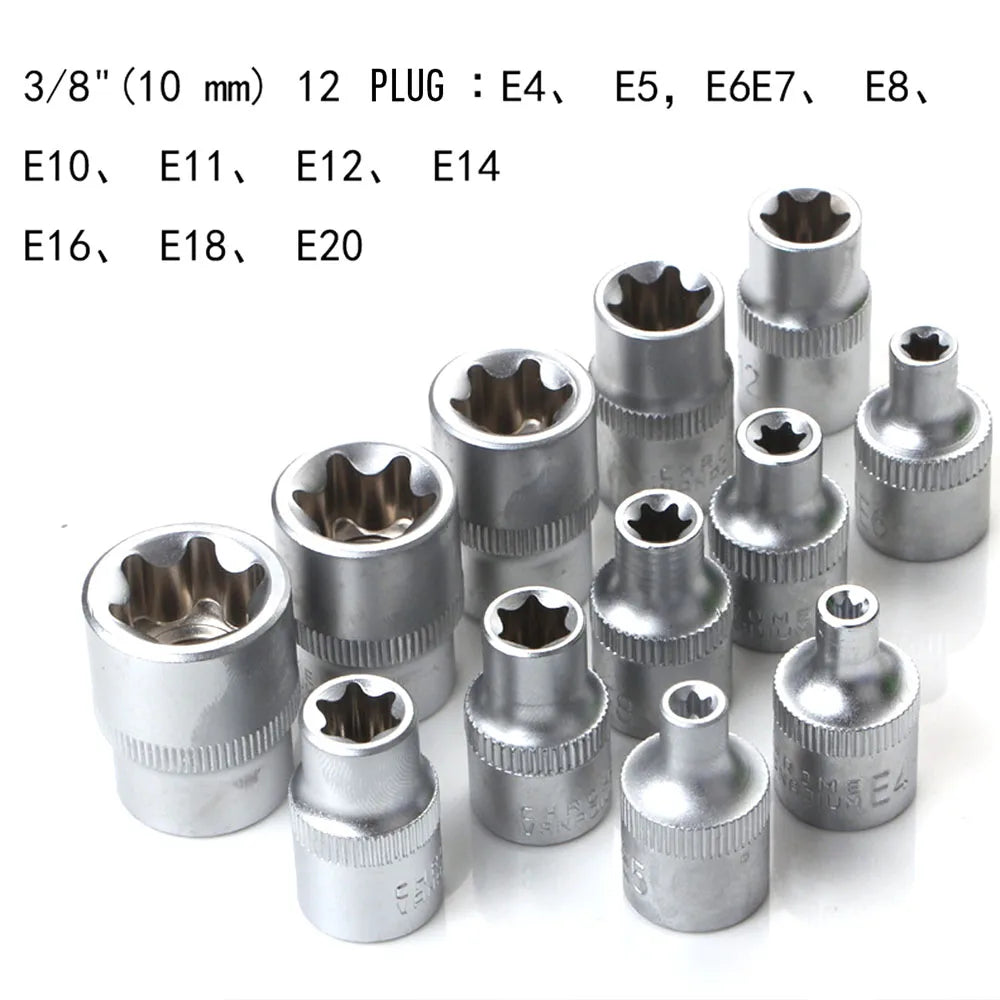 34PCS Torx Bit Socket and E-Torx Star Socket Set 1/2 Inch 1/4 Inch 3/8 Inch Drive Male Female E Security Bits Hand Wrenches Repair Tool