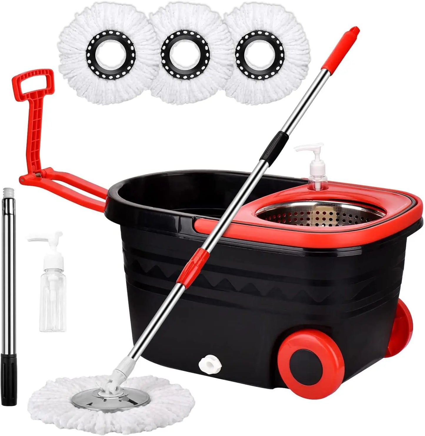 360 Degree Spin Mop Bucket Set With Wheels And 61 Inch Extendable Adjustable Handle Dry Wet Separation