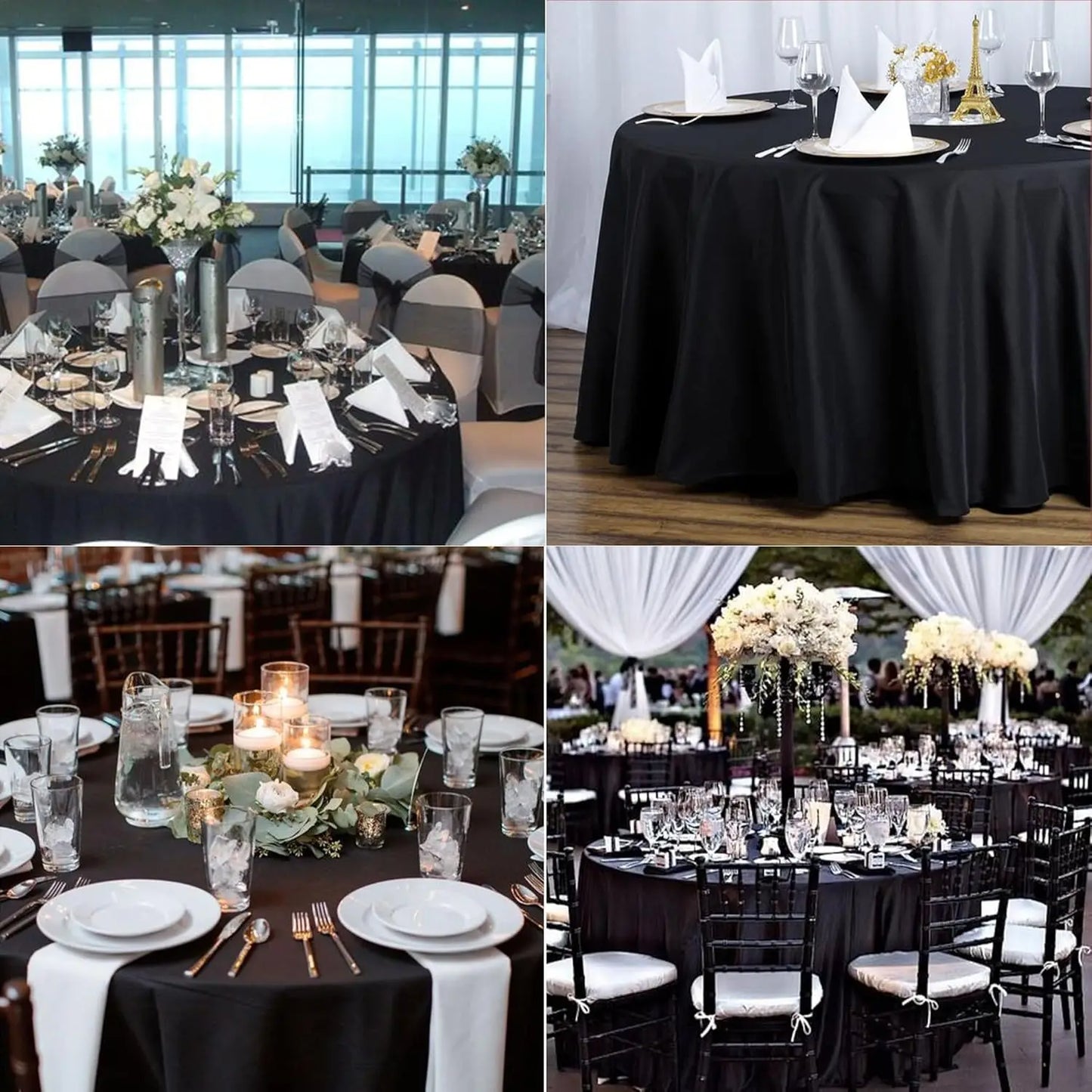 10 Pack Black Round Tablecloths 120 Inch Stain Resistant Wrinkle Free Washable Polyester Table Covers for Kitchen Dining Wedding Birthday Party
