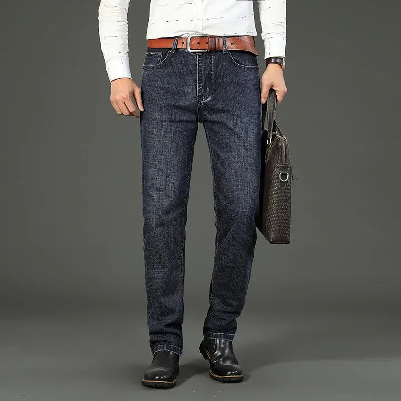 Wthinlee Men's Casual Straight Stretch Jeans Fashion Classic Blue Black Denim Trousers