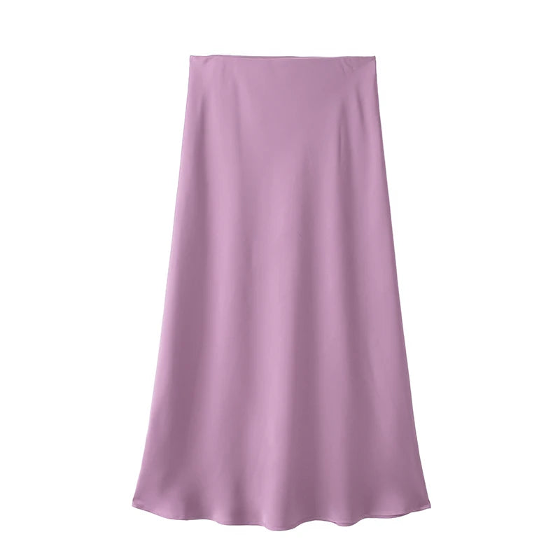 Willshela 2024 Black Satin Skirt Women's High Waist Elegant Long Midi Skirt for Office Fashion