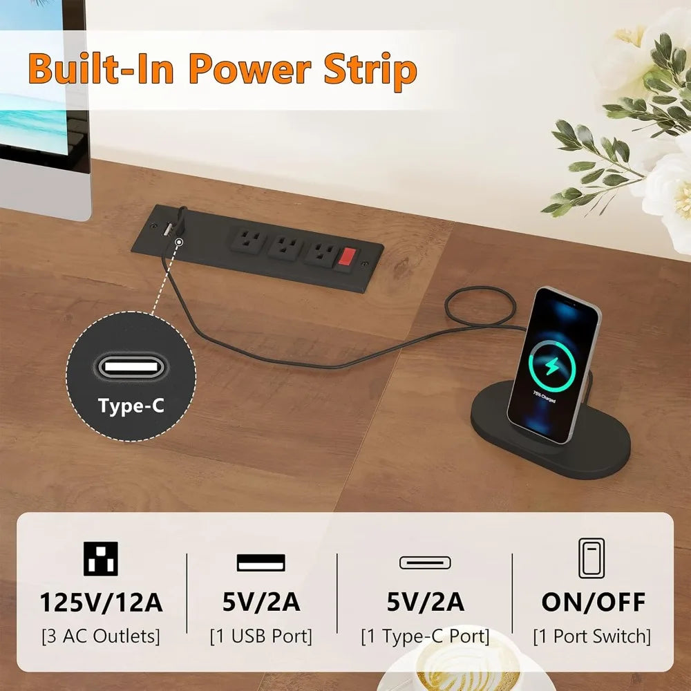 60 Inch Computer Desk with 8 Drawers, Power Outlets & USB Ports for Home Office Gaming