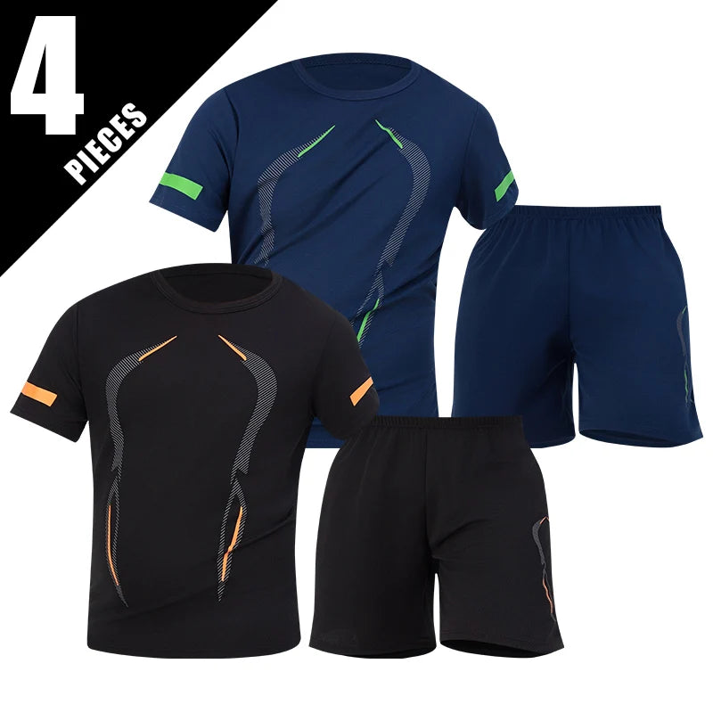 2/6 Pack Plus Size Men's Quick Drying Short Sleeve Shorts Suit Leisure Sports Running Fitness T Shirt Joker Shorts Teen