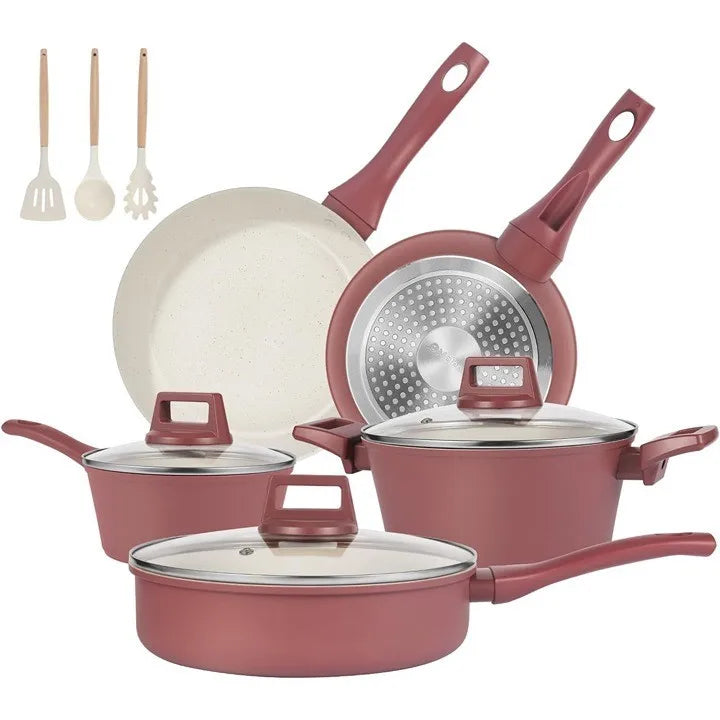 Cookware Sets11 Piece Granite Non Stick Cookware Set for Induction and Gas Stoves Durable Scratch Resistant Pots and Pans