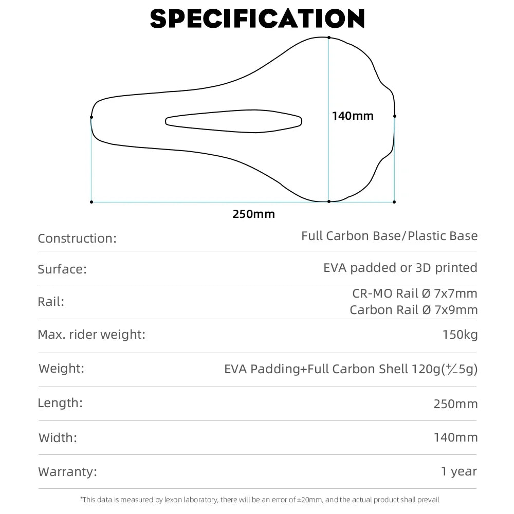 RYET 3D Printed Bicycle Saddle Carbon Fiber Seat 120g Lightweight Bike Cushion for MTB Gravel Road Cycling Accessories