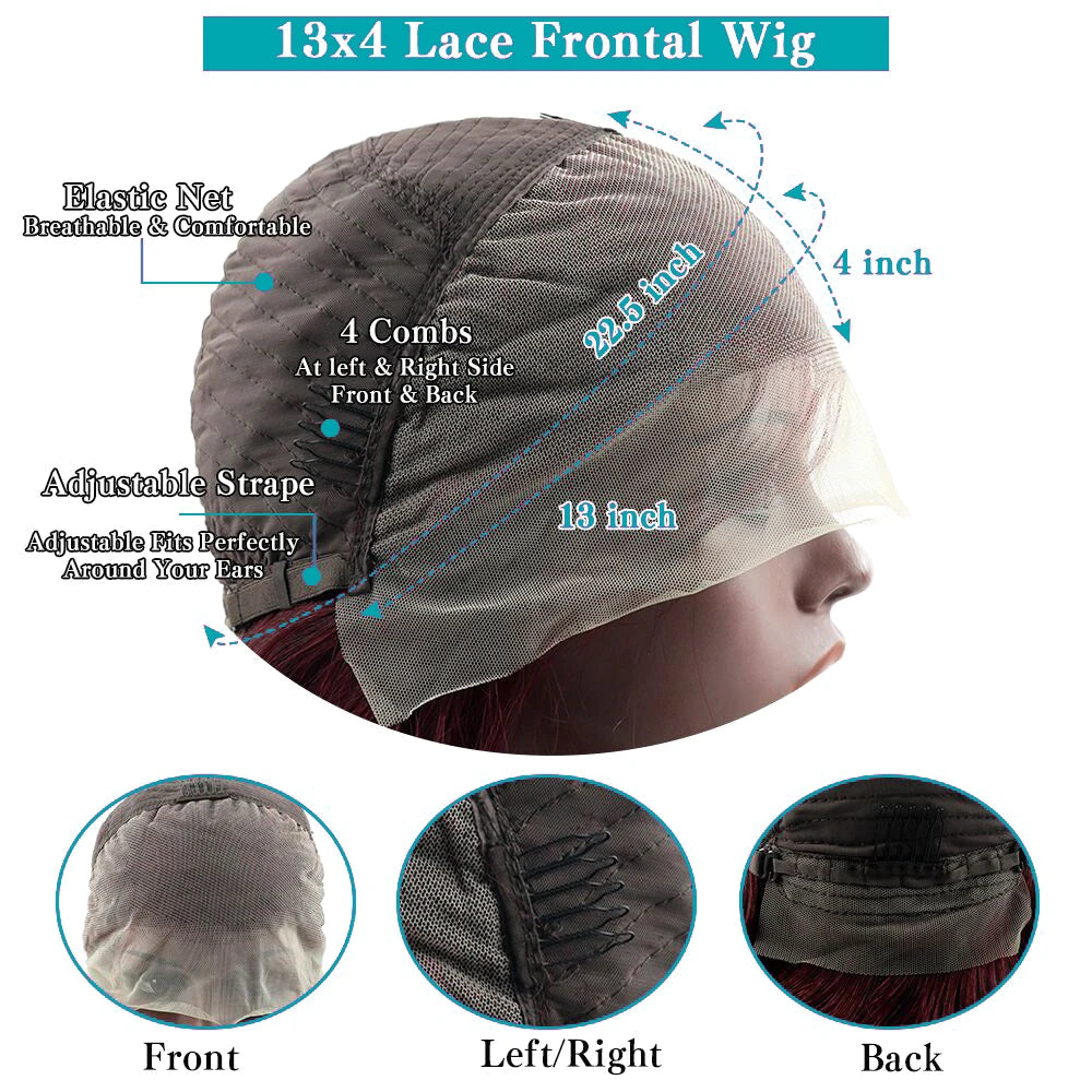 Burgundy Bob Wig Human Hair 13x4 Frontal Lace Straight 99J Short Red Wig Remy Brazilian Hair