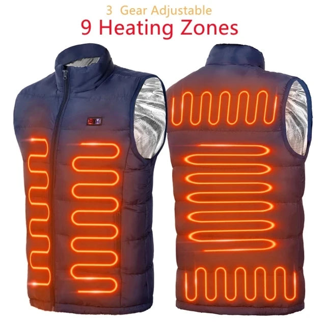 9 Heated Vest Zones Electric Heated Jacket for Men and Women USB Heating Coat for Camping and Sportswear