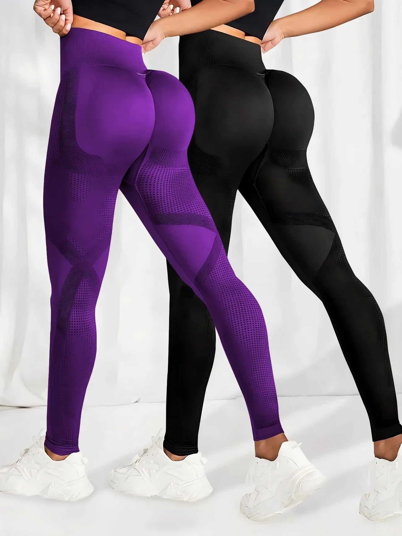 2pcs High Waist Yoga Leggings Long Length Elastic Waistband for Women