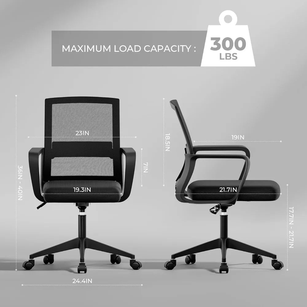 SUKIDA Mid-Back Upholstery Mesh Office Chair Black Height-Adjustable Armrests Executive Desk Computer Task Chair For Home Office