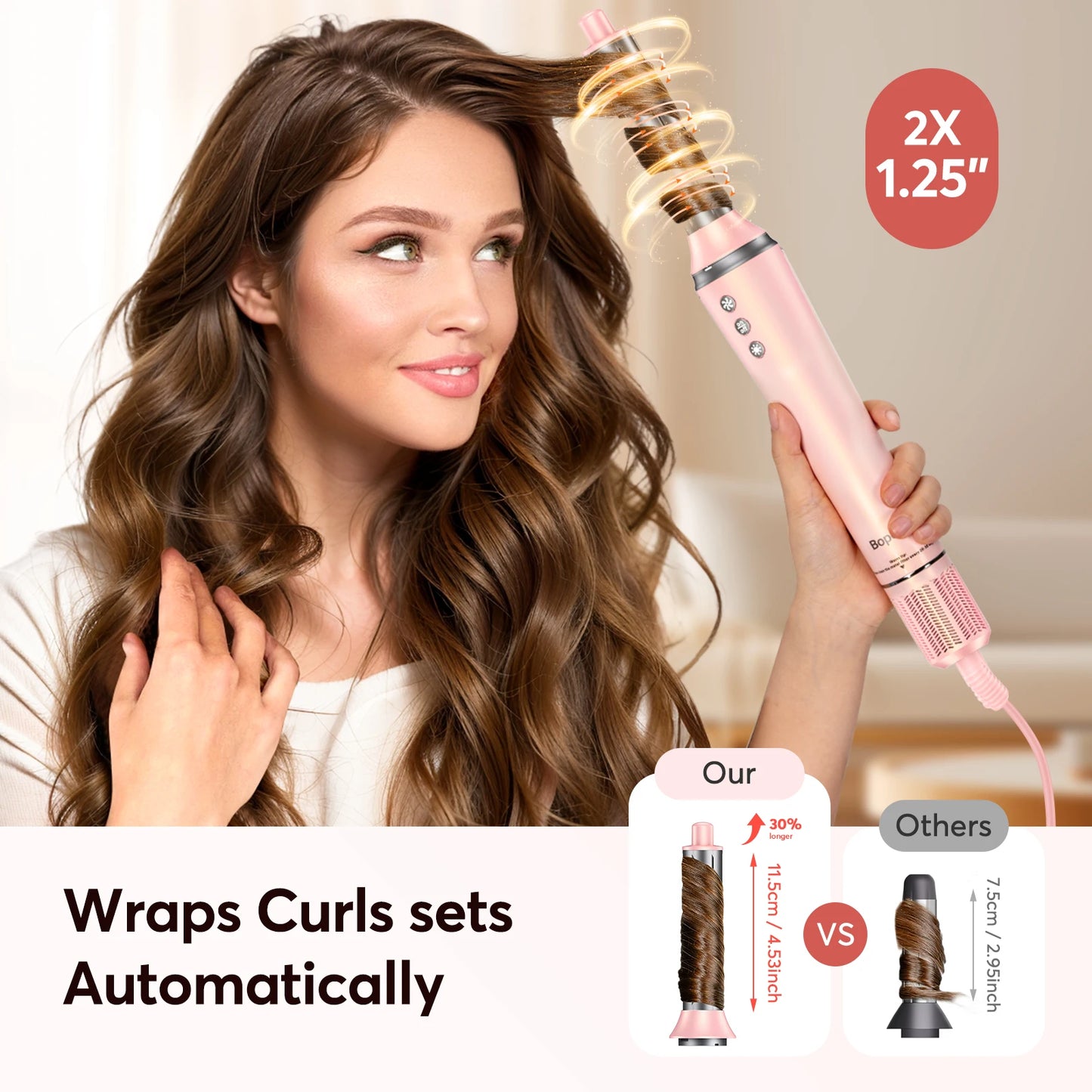 Bopcal 5 In 1 Hair Dryer Hot Air Comb Electric Hair Curling Iron 1200W High Speed Blower Multifunctional Styling Tools Hairdryer