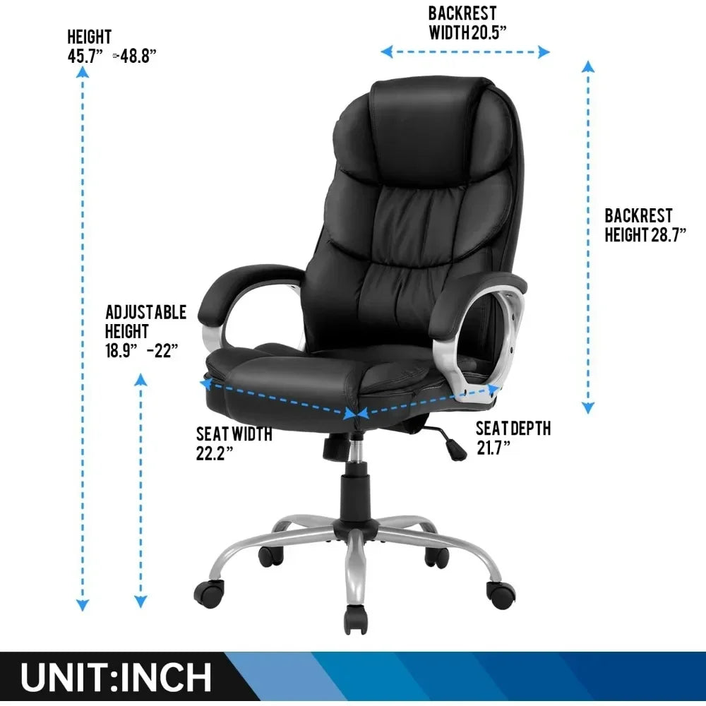 High Back Ergonomic Office Chair PU Leather Swivel Work Chair with Armrests and Lumbar Support