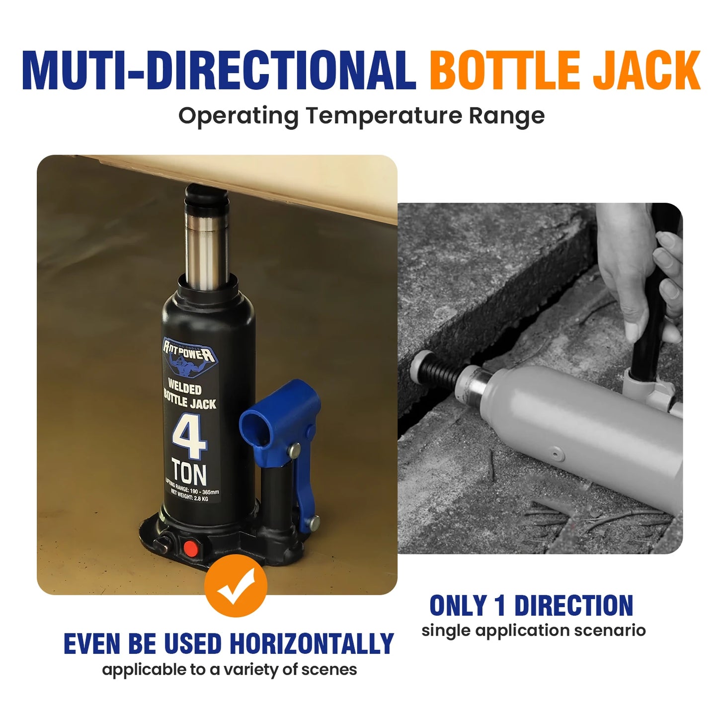AntPower Bottle Jack Hydraulic Jack 4T Portable Hydraulic Bottle Jack Automotive Life for Car Truck Tractors Vehicle Repair Tool