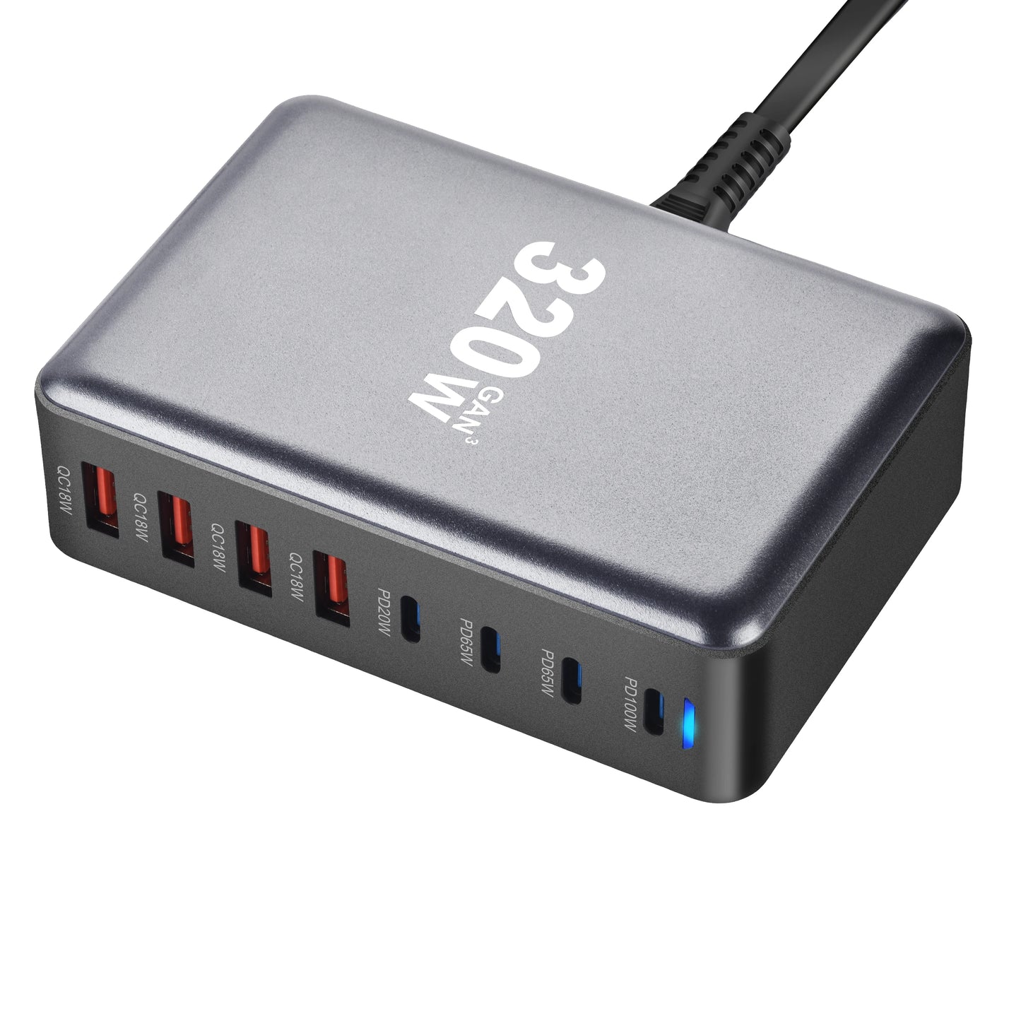 320W GaN Charger USB C Fast Desktop 8 Port USB Type C PD Charger Quick Charge 3.0 for iPhone 15 14 Samsung