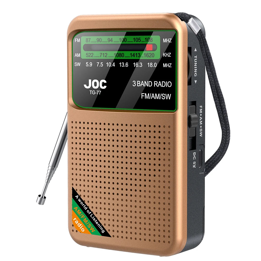 Battery Operated FM AM SW Radio with Built-in Speaker Portable Type-C Rechargeable with HD Display Screen for Elder