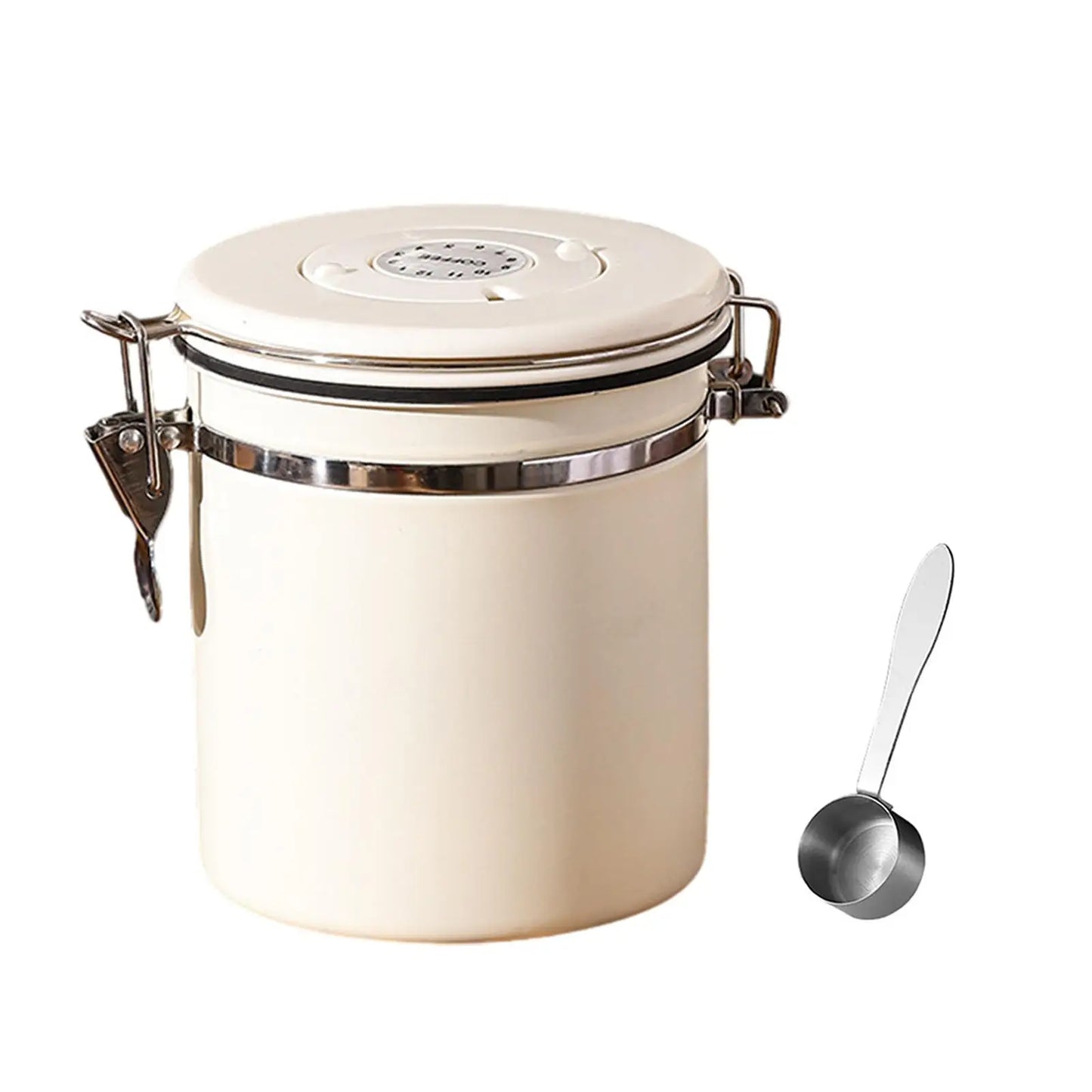 Coffee Bean Container and Spoon Airtight Stainless Steel Storage Jar