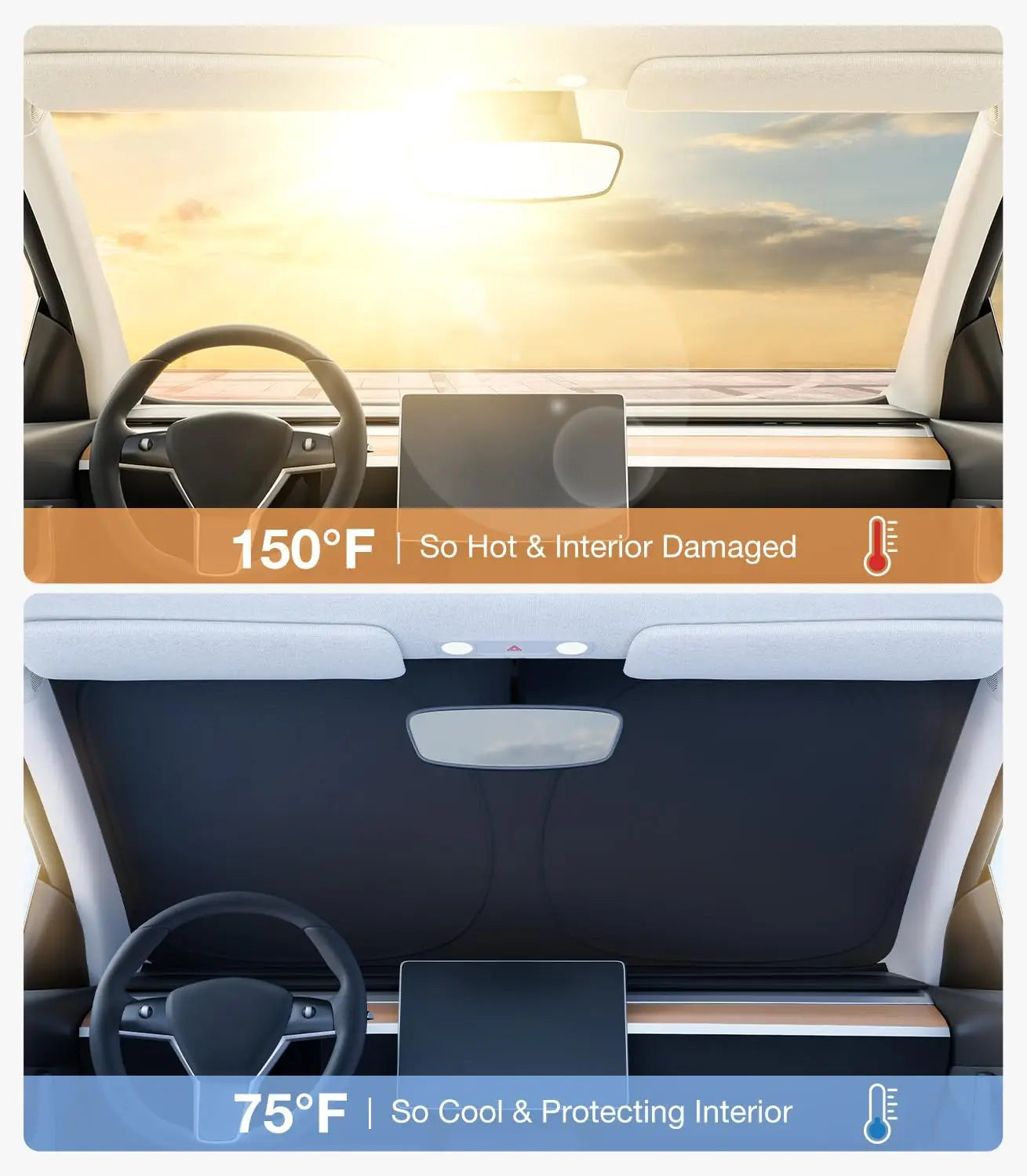 2025 Tesla Model Y and Model 3 Highland Windshield Sunshade Foldable Heat Insulation with Storage Bag
