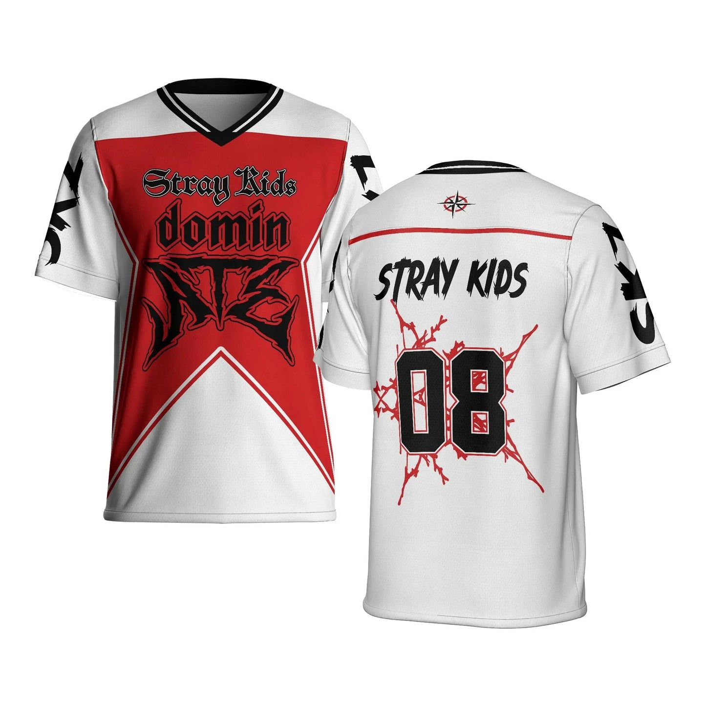 2025 Men and Women Fashion V Neck Short Sleeved T Shirt Stray Kids Sports Shirt Y2K Street Hip Hop Casual Versatile Jersey