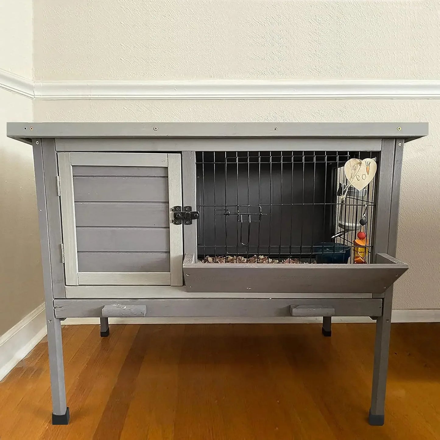 Bunny Cage Indoor and Outdoor Rabbit Hutch with Casters Waterproof Roof and Pull Out Tray
