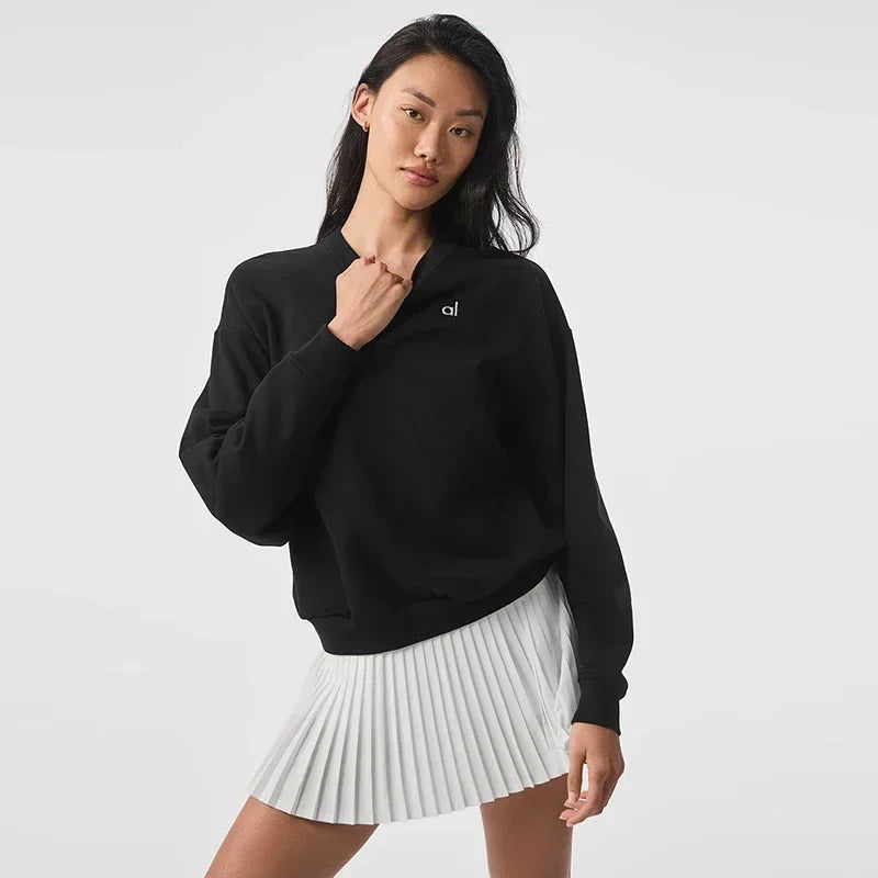 Yoga Pullover Round Neck Cotton Comfortable Solid Color Long Sleeve Hoodie Casual Top Unisex