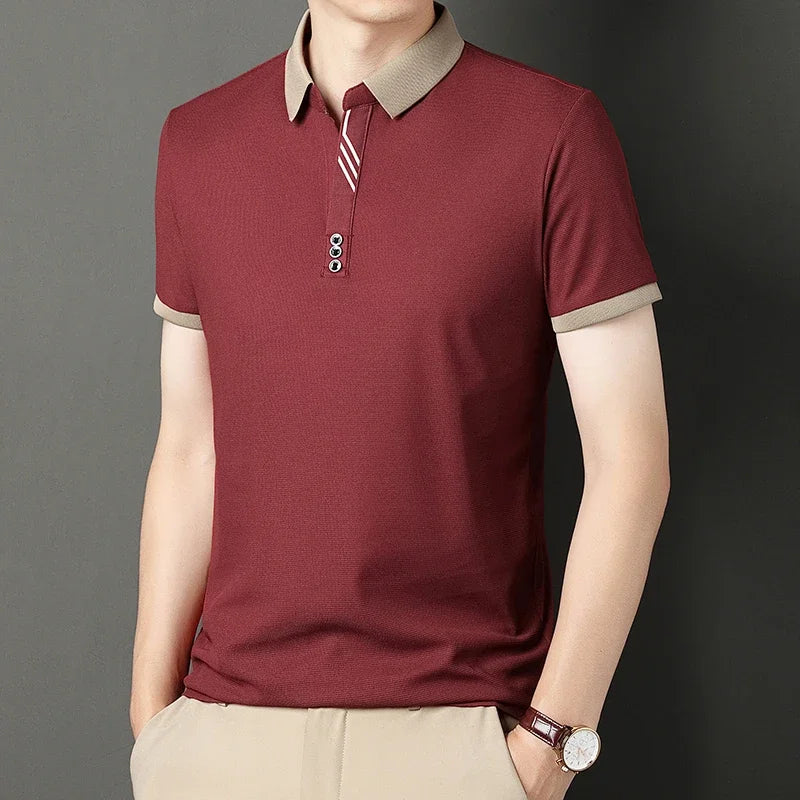 Men's Solid Color Casual Short Sleeve Polo Shirt for Summer Business and Leisure