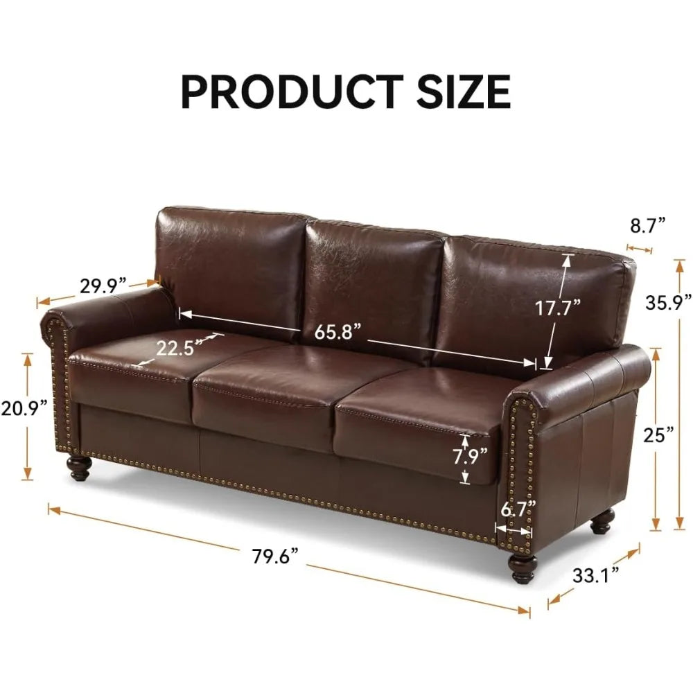 HUANZHUANG Faux Leather Sofa With Storage Mid Century