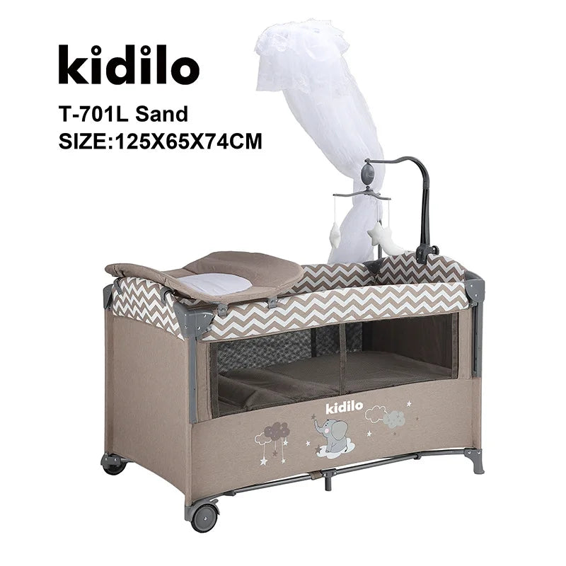 Multifunctional Fodable Baby Crib with Diaper Table Newborn Baby Bed with Wheels and Mosquito Net