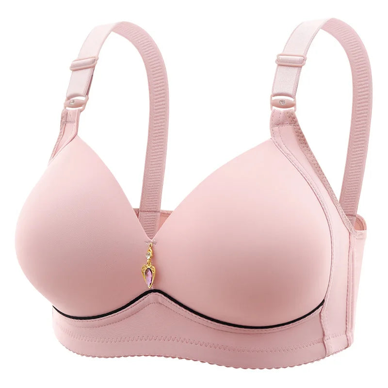 Lady's Plus Size Non Wired Comfortable Breathable Clustering Bra with Thin Cup Glossy Surface Underwear
