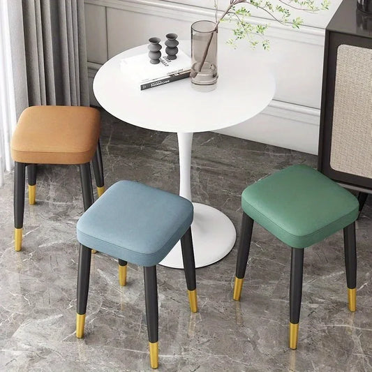 Modern Cushioned Stool for Dining Room, Living Room, Bedroom, and Office | with Golden Foot Cover, Criss-cross Construction Leg