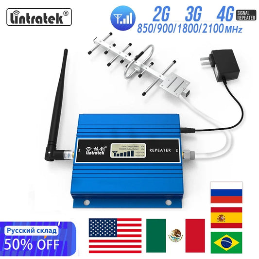 Lintratek 2G 3G 4G Cellular Amplifier with 10m Cable and LCD Display