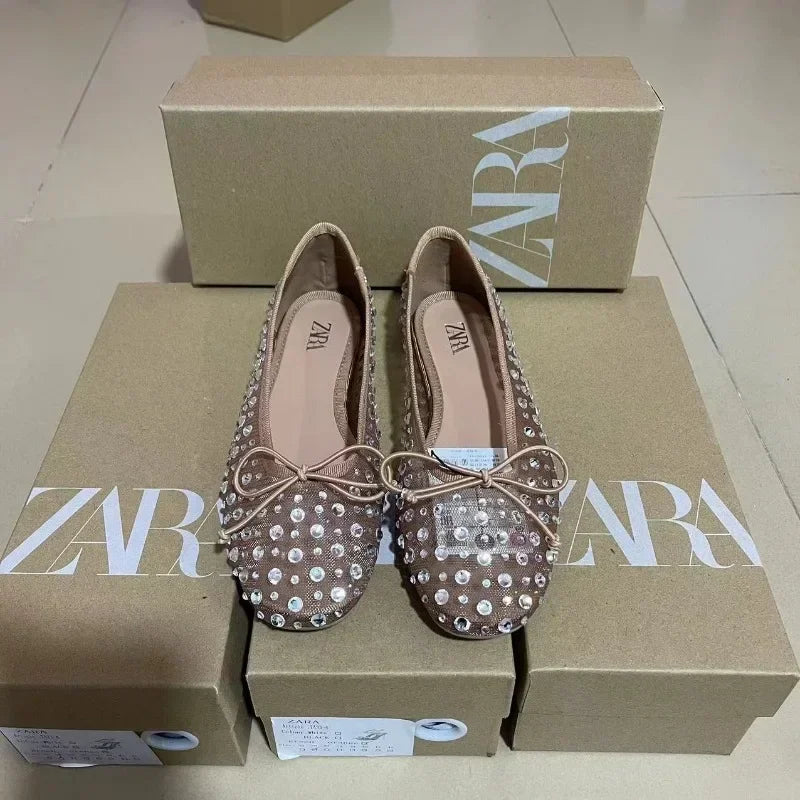 2025 Foreign Trade New Breathable Flat Bottom Water Diamond Bow Fashion Outerwear for Women