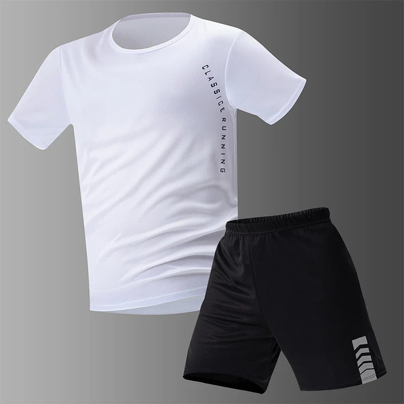 2/6 Pack Plus Size Men's Quick Drying Short Sleeve Shorts Suit Leisure Sports Running Fitness T Shirt Joker Shorts Teen