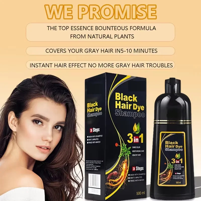 30ml 500ml 3-in-1 Quick Hair Dye Shampoo Natural Black Herbal Hair Dye Moisturizing Mild Hair Dye Conditioner Hair Care Products