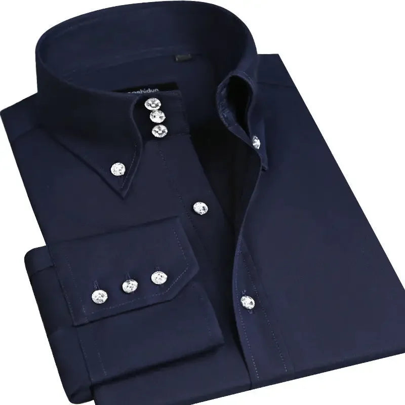 Premium Quality White Dress Shirts for Men Non Iron Wrinkle Resistant Long Sleeve Solid Cotton Polyester